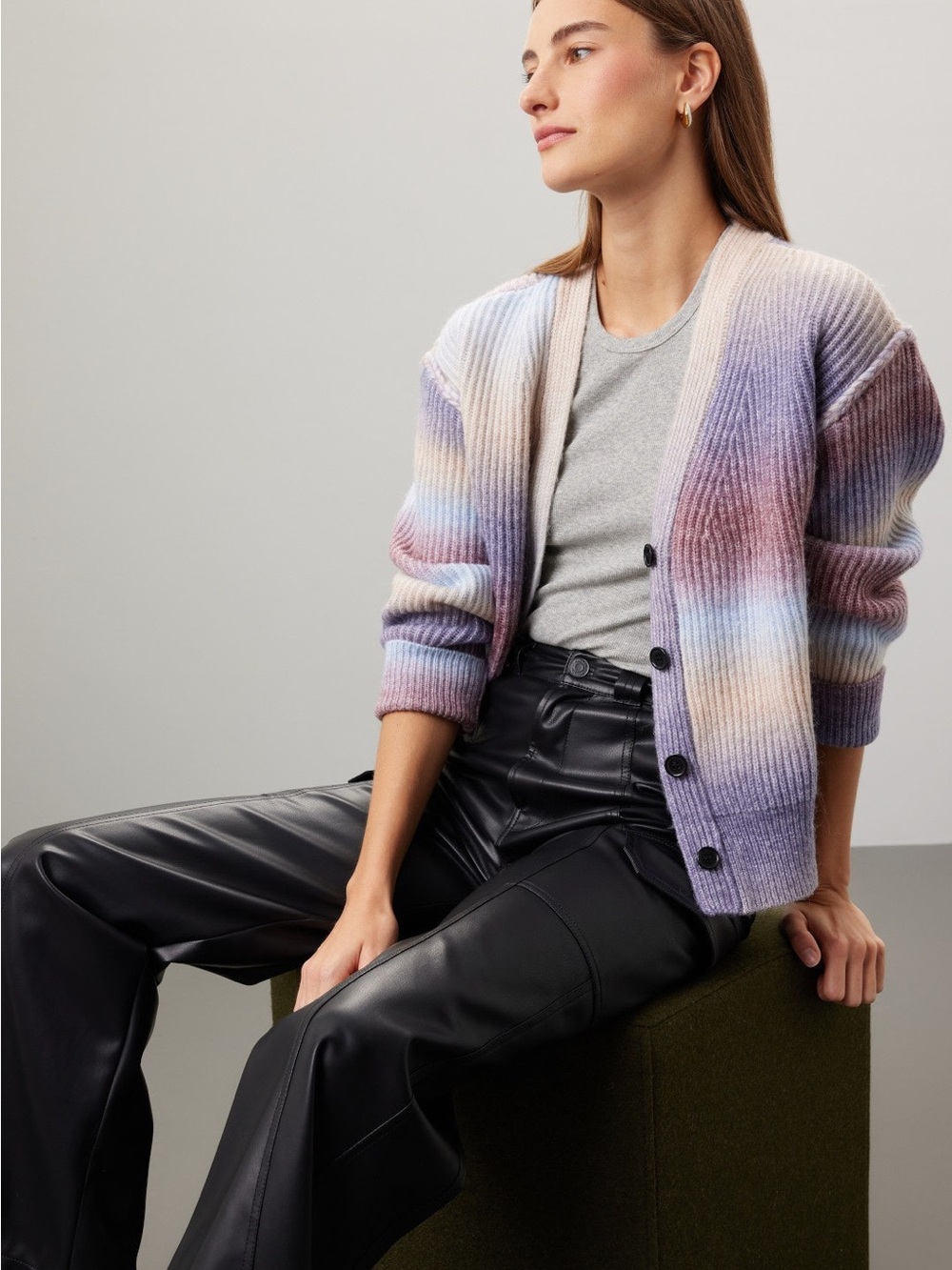 Gradient Ribbed Button-Front Cardigan Sweater - Pastel Multi - Picture 4 of 8